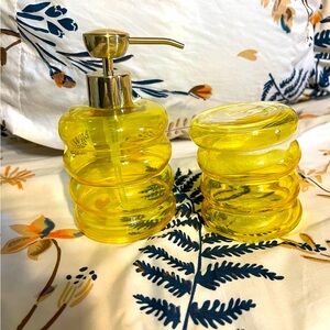 Super Yellow Wild Sage glass soap dispenser & vanity jar set